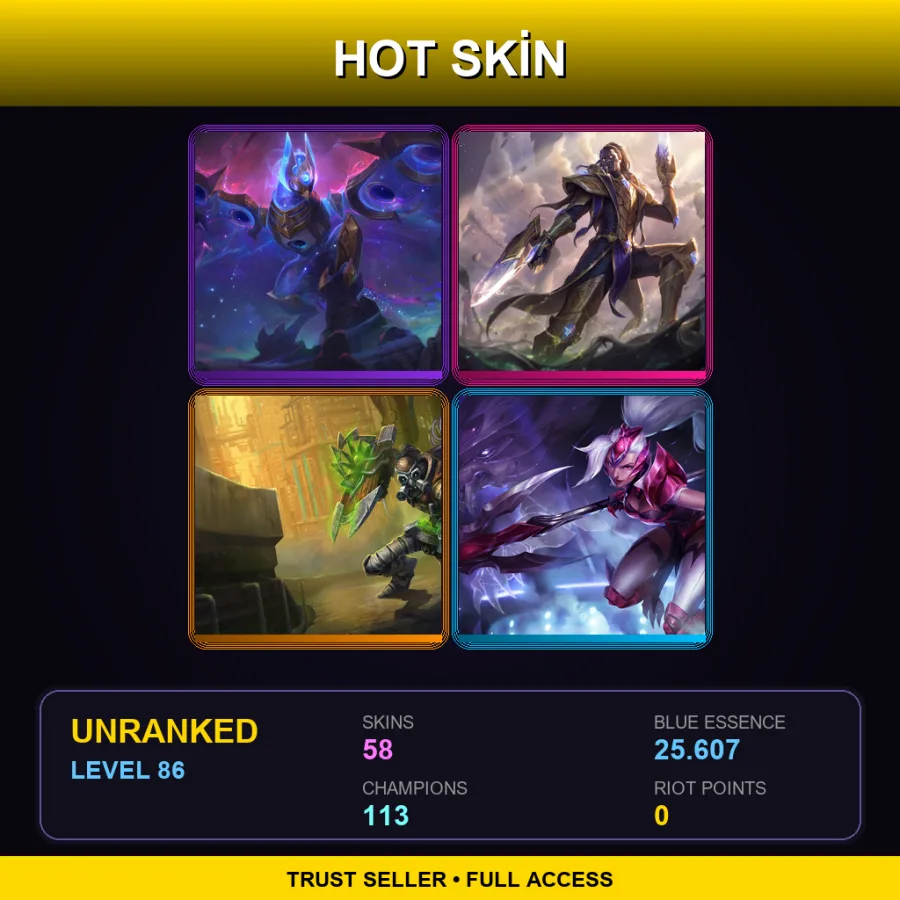 VN | Lv86 | Unranked | 58 Skin | 113 Champ — LoL account