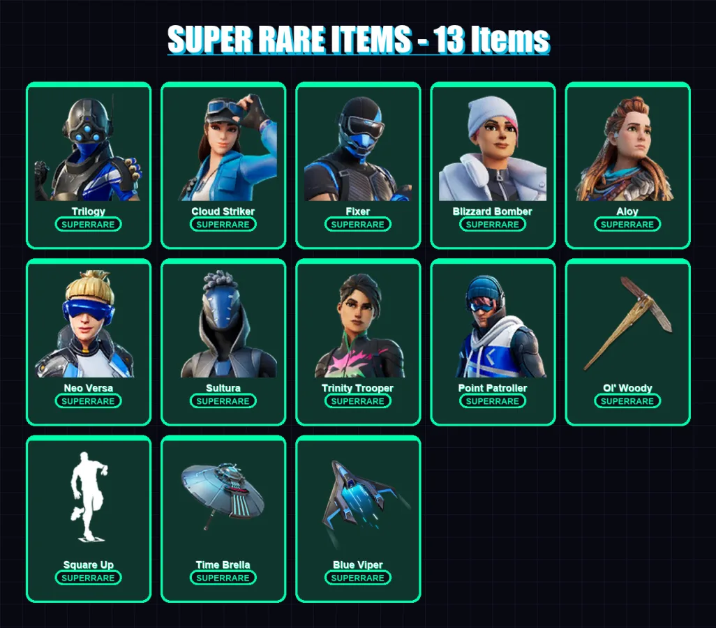 [PC/XBOX] | Trilogy | Cloud Striker | Fixer | Blizzard Bomber | Aloy | 182 skin | 183 pickaxe | 131 emote | 121 glider | Lv1327