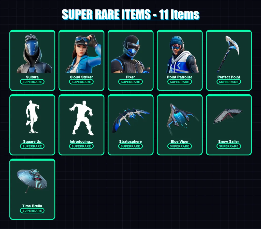 [PS4/PS5/XBOX/PC] | Sultura | Cloud Striker | Fixer | Point Patroller | Twyn | 53 skin | 92 pickaxe | 91 emote | 81 glider | Lv1334