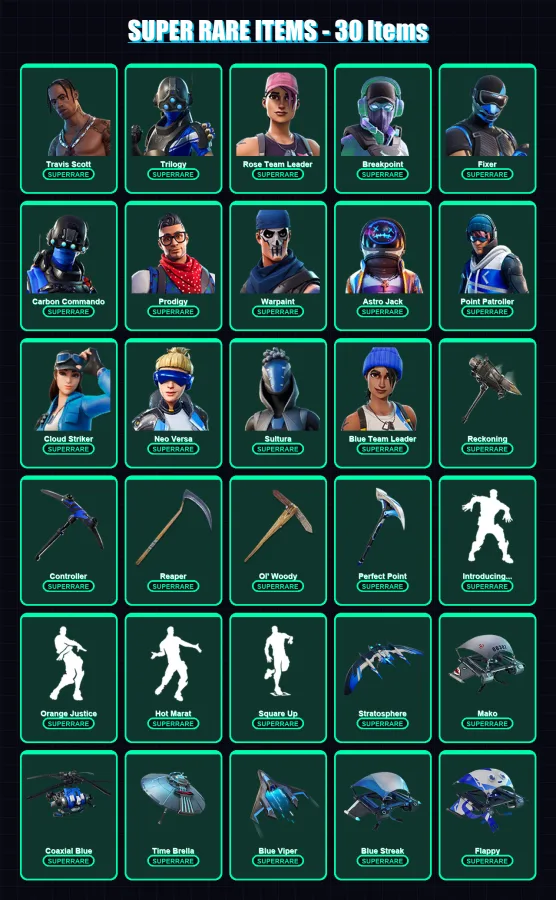[PC/XBOX] | Travis Scott | Trilogy | Rose Team Leader | Breakpoint | Fixer | 148 skin | 142 pickaxe | 145 emote | 147 glider | Lv2044