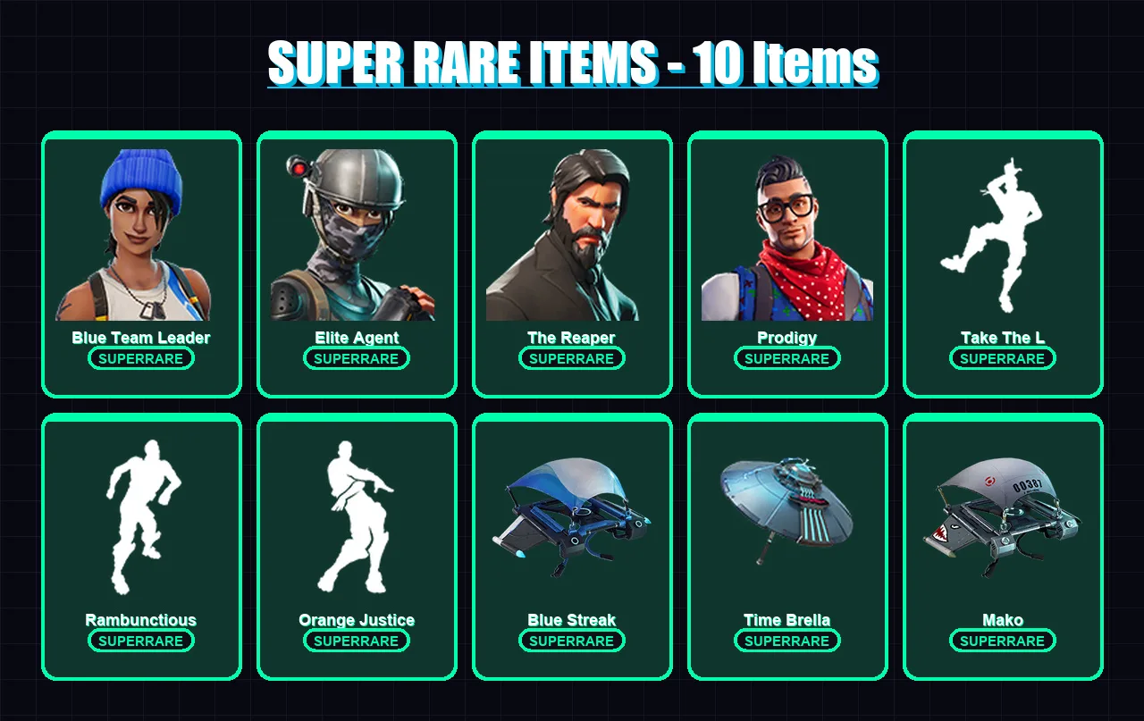 [PS4/PS5/XBOX/PC] | Blue Team Leader | Elite Agent | The Reaper | Prodigy | Drift | 114 skin | 119 pickaxe | 95 emote | 83 glider | Lv1225
