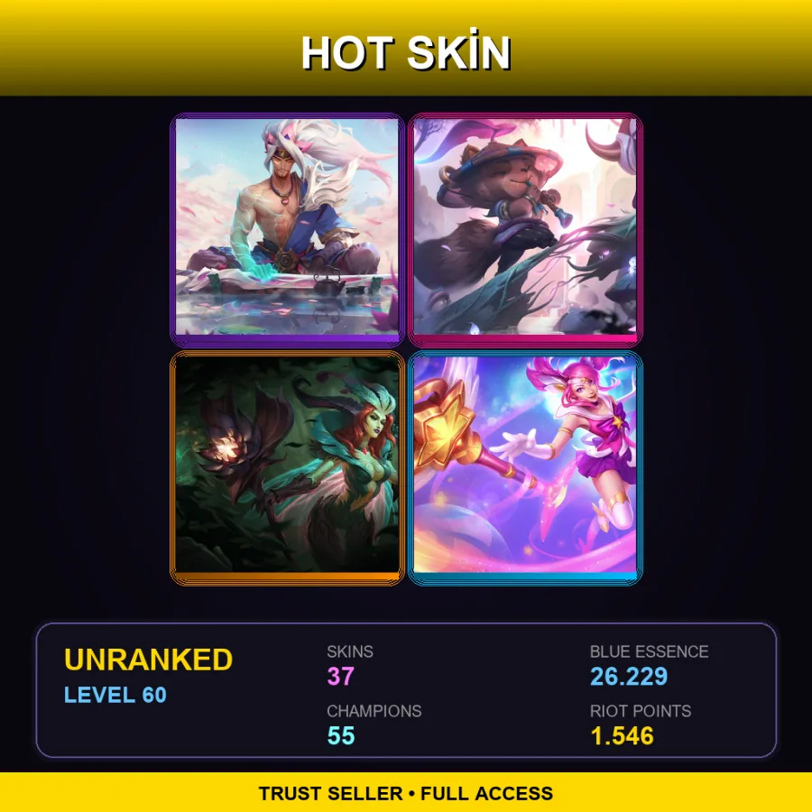 NA | Lv60 | Unranked | 37 Skin | 55 Champ — Unranked / Smurf League of Legends