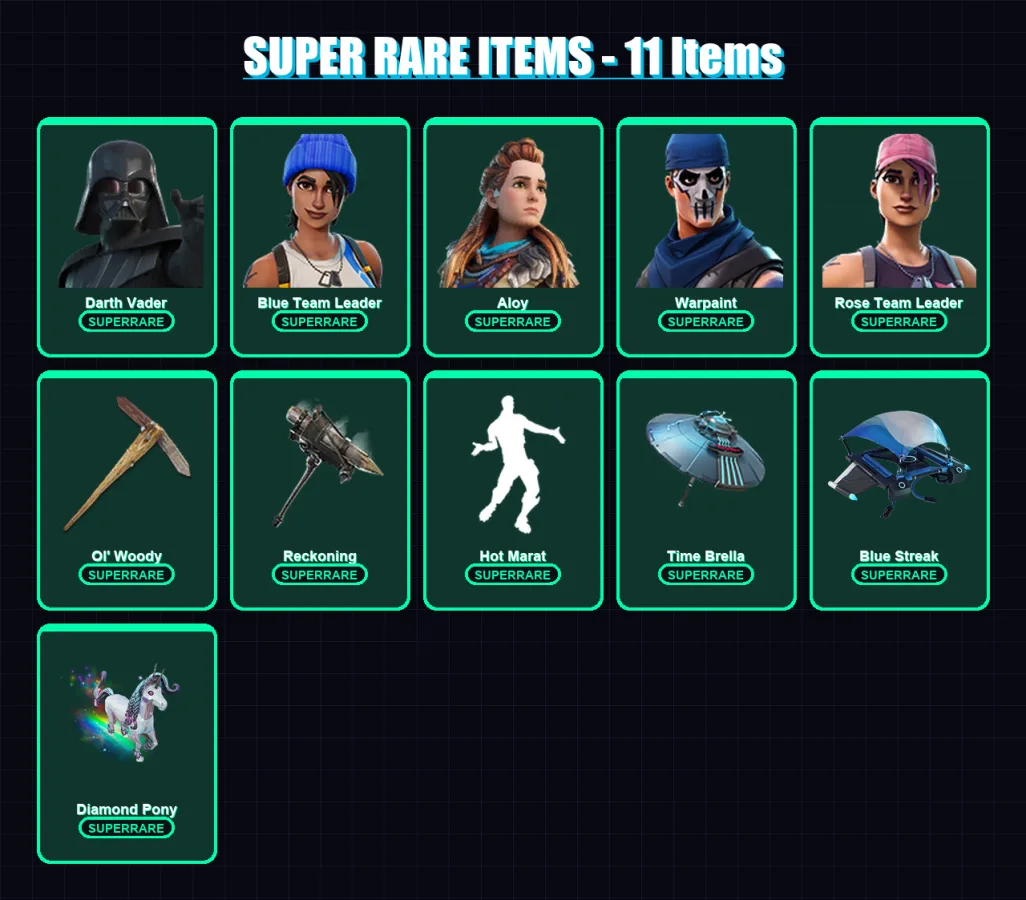 [PS4/PS5/XBOX/PC] | Darth Vader | Blue Team Leader | Aloy | Warpaint | Rose Team Leader | 254 skin | 221 pickaxe | 220 emote | 204 glider | Lv2531