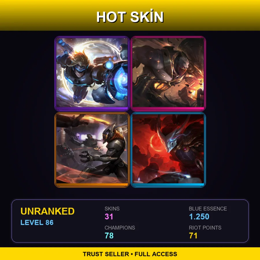 SG | Lv86 | Unranked | 31 Skin | 78 Champ