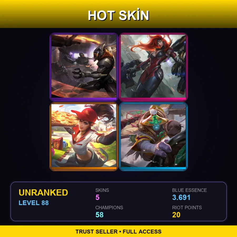 EUW | Lv88 | Unranked | 5 Skin | 58 Champ