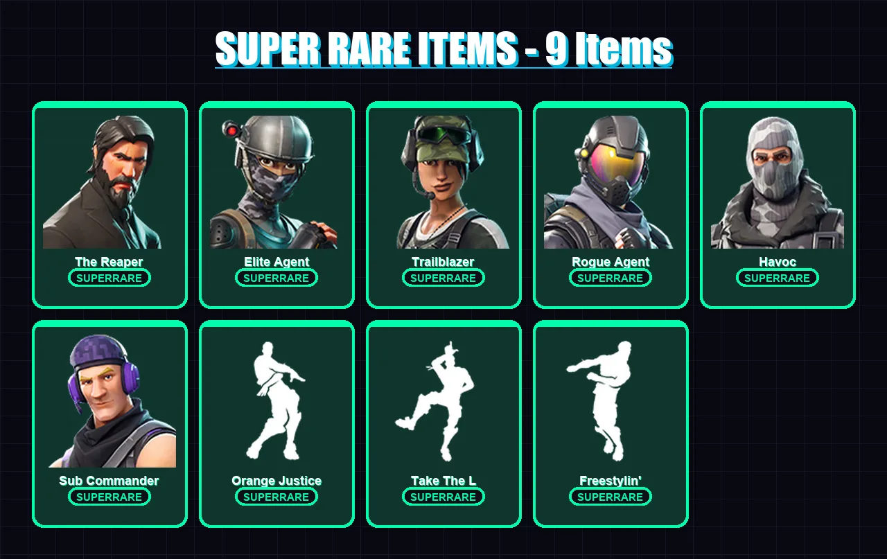 [PS4/PS5/XBOX/PC] | The Reaper | Elite Agent | Trailblazer | Rogue Agent | Havoc | 29 skin | 33 pickaxe | 19 emote | 20 glider | Lv261