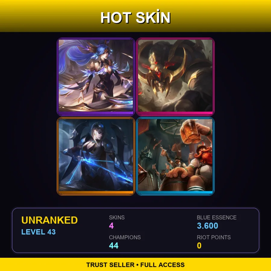 EUW | Lv43 | Unranked | 4 Skin | 44 Champ