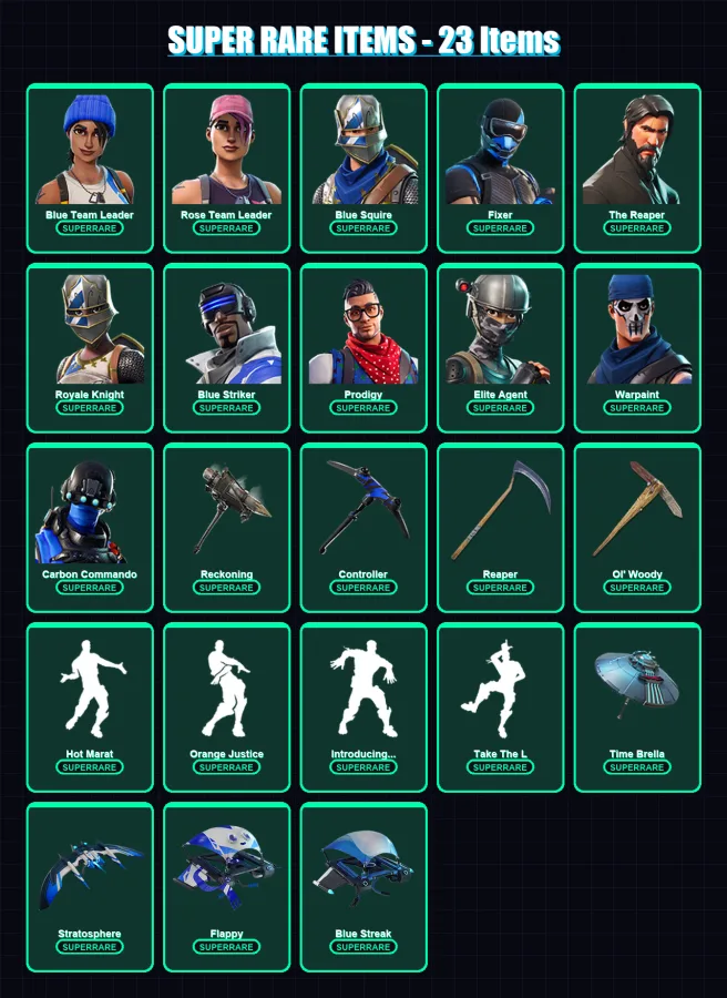 [PC] | Blue Team Leader | Rose Team Leader | Blue Squire | Fixer | The Reaper | 89 skin | 78 pickaxe | 84 emote | 96 glider | Lv1061