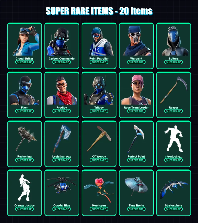 [PC] | Cloud Striker | Carbon Commando | Point Patroller | Warpaint | Sultura | 260 skin | 279 pickaxe | 219 emote | 215 glider | Lv3299