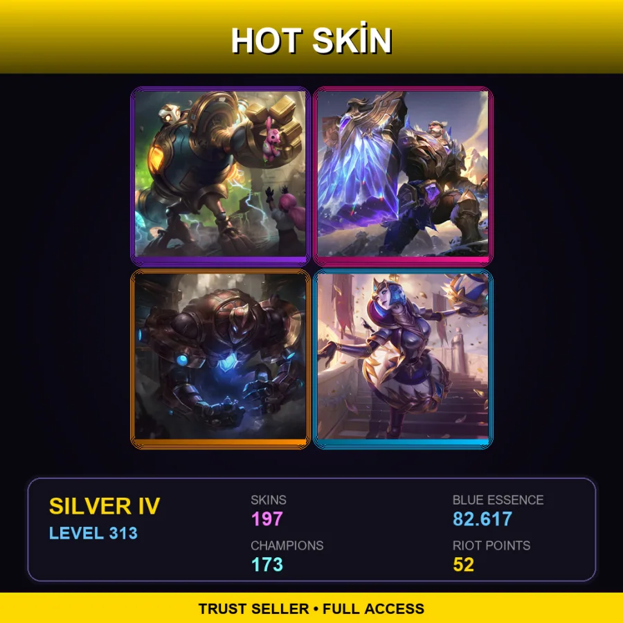 TR | Victorious Blitzcrank | Victorious Braum | Hextech Galio | Victorious Orianna | 197 Skin | 173 Champ | Silver IV | Lv313