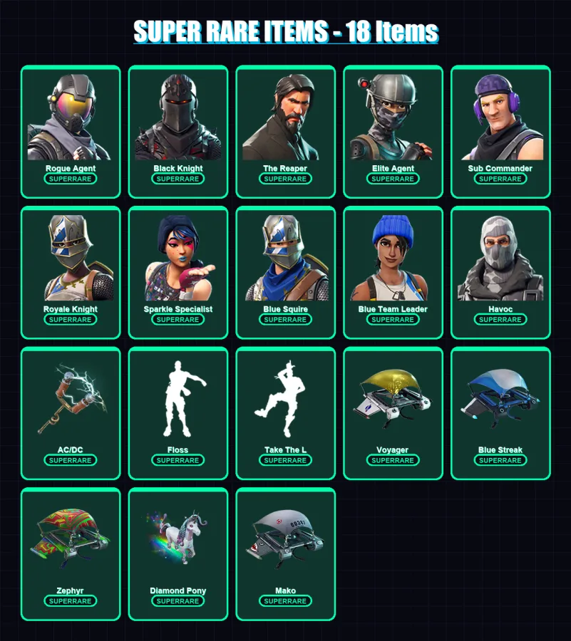 [PC/XBOX/PSN] | Rogue Agent | Black Knight | The Reaper | Elite Agent | Sub Commander | 24 skin | 11 pickaxe | 22 emote | 21 glider | Lv260