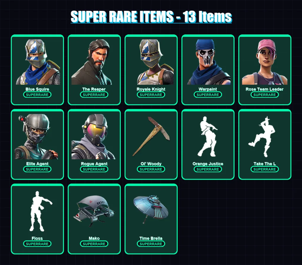 [PC/PSN] | Blue Squire | The Reaper | Royale Knight | Warpaint | Rose Team Leader | 30 skin | 38 pickaxe | 39 emote | 53 glider | Lv853