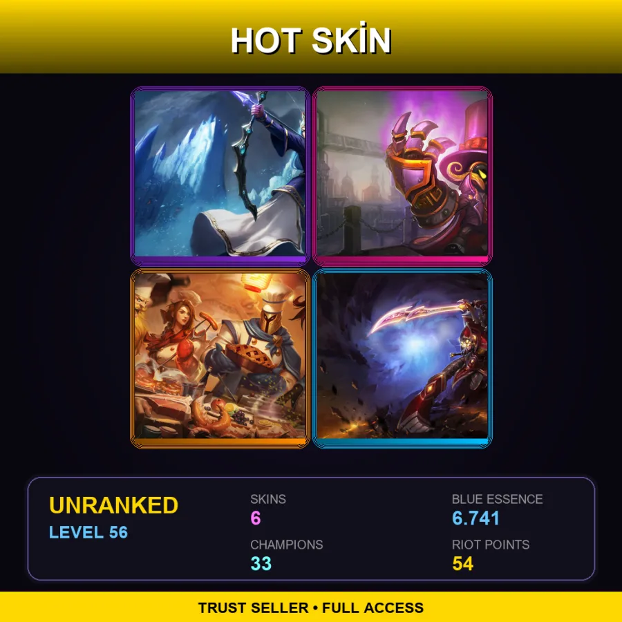 LAN | Lv56 | Unranked | 6 Skin | 33 Champ — LoL account