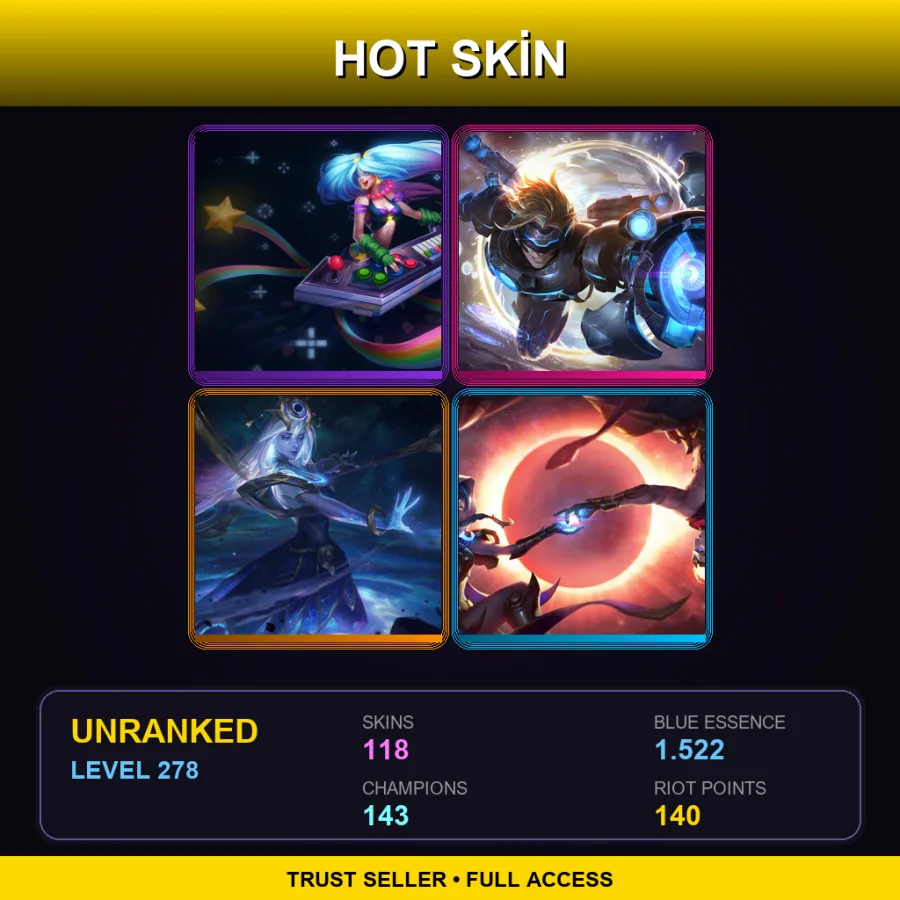 EUW | Lv278 | Unranked | 118 Skin | 143 Champ — LoL account
