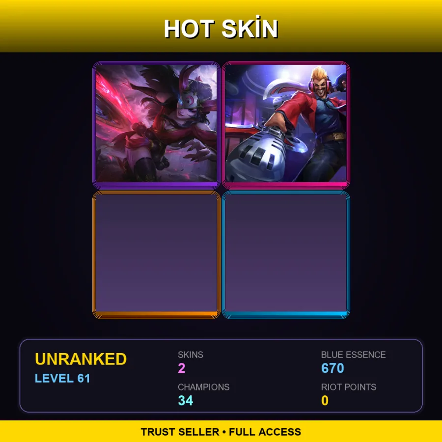 EUW | Lv61 | Unranked | 2 Skin | 34 Champ — LoL account