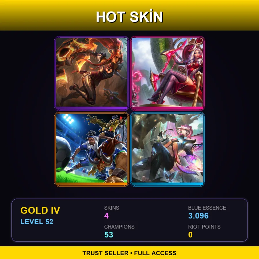 BR | Solar Eclipse Sivir | Heartseeker Ashe | Striker Lucian | Faerie Court Ezreal | 4 Skin | 53 Champ | Gold IV | Lv52