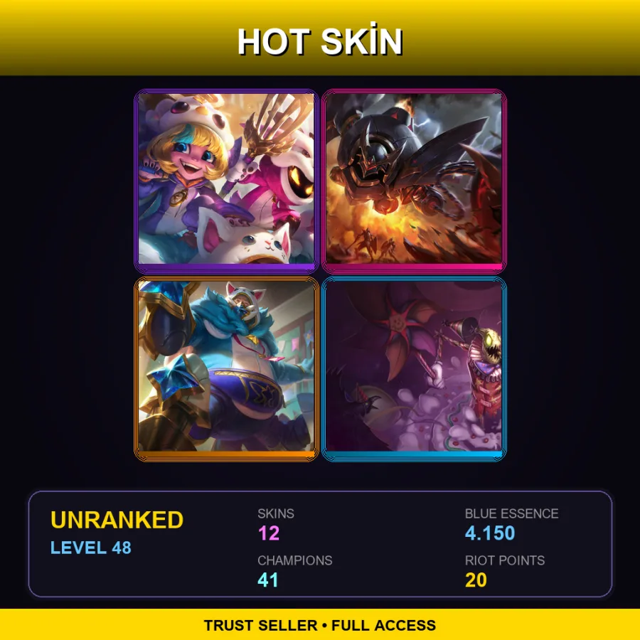 EUW | Furyhorn Cosplay Veigar | Lancer Rogue Blitzcrank | Pajama Guardian Cosplay Urgot | Surprise Party Fiddlesticks | 12 Skin | 41 Champ | Lv48