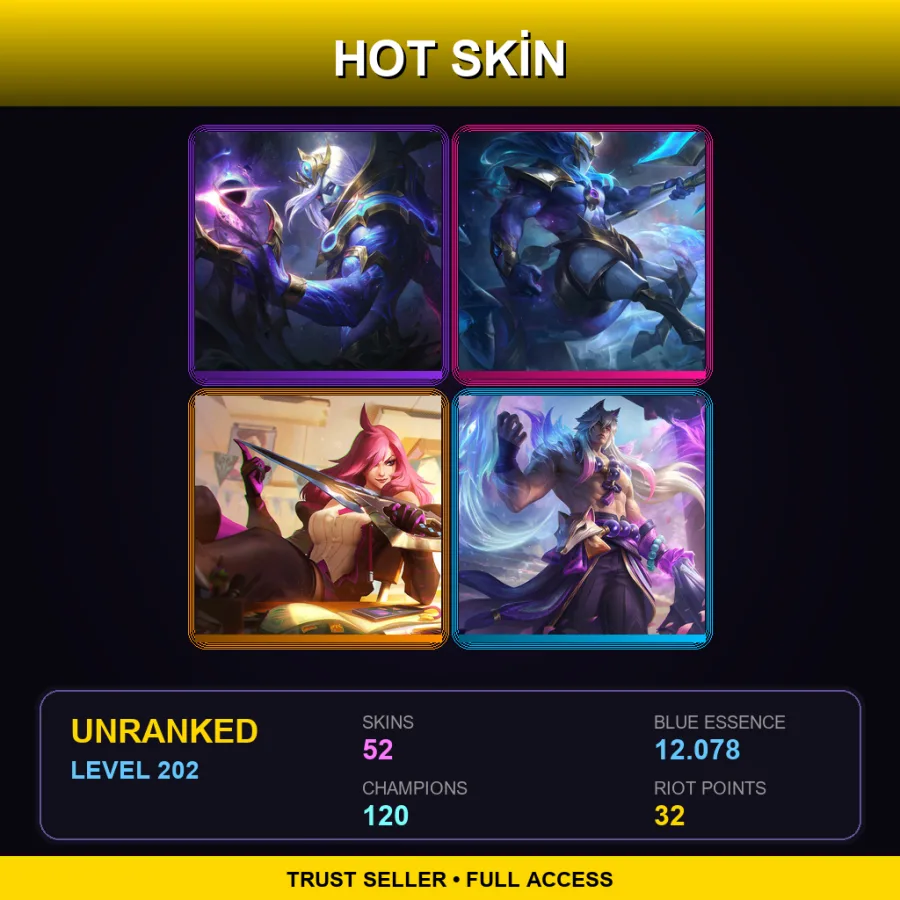 LAN | Lv202 | Unranked | 52 Skin | 120 Champ — Unranked / Smurf League of Legends