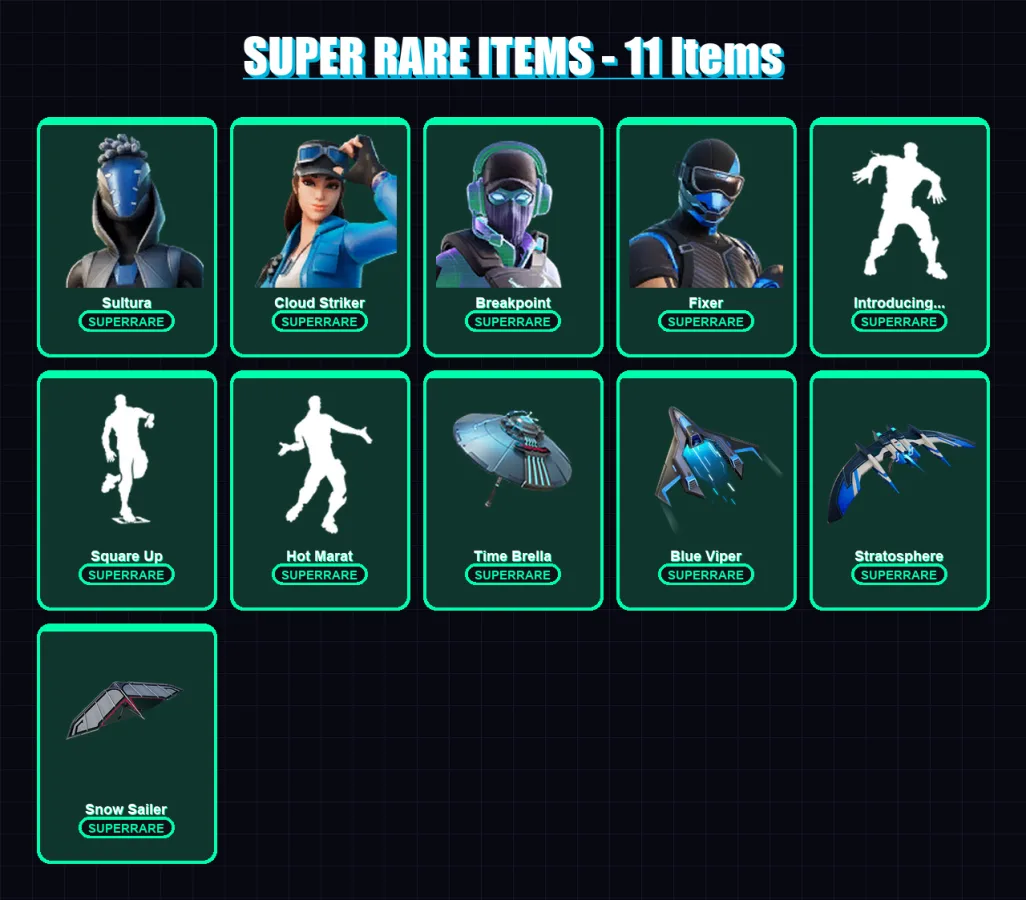 [PS4/PS5/XBOX/PC] | Sultura | Cloud Striker | Breakpoint | Fixer | Molten Valkyrie | 177 skin | 197 pickaxe | 172 emote | 171 glider | Lv2338