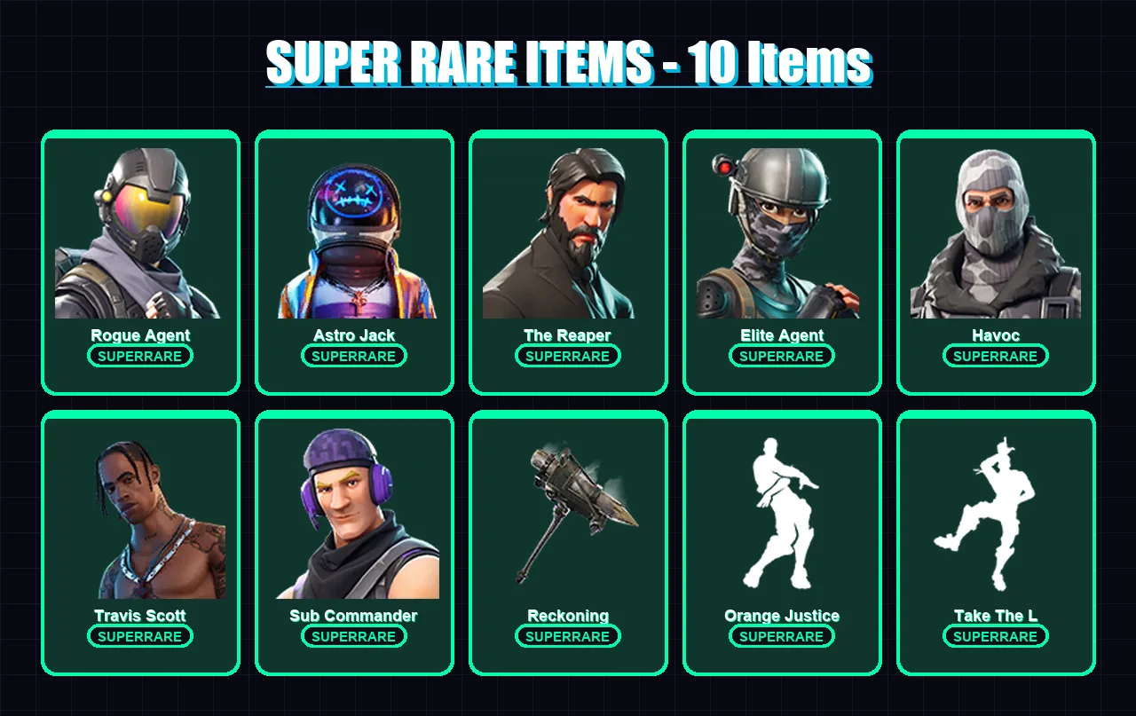 [PC/XBOX/PSN] | Rogue Agent | Astro Jack | The Reaper | Elite Agent | Havoc | 35 skin | 25 pickaxe | 34 emote | 30 glider | Lv511