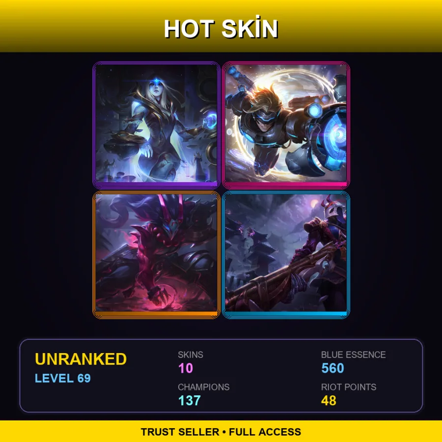 EUW | Lv69 | Unranked | 10 Skin | 137 Champ — LoL account