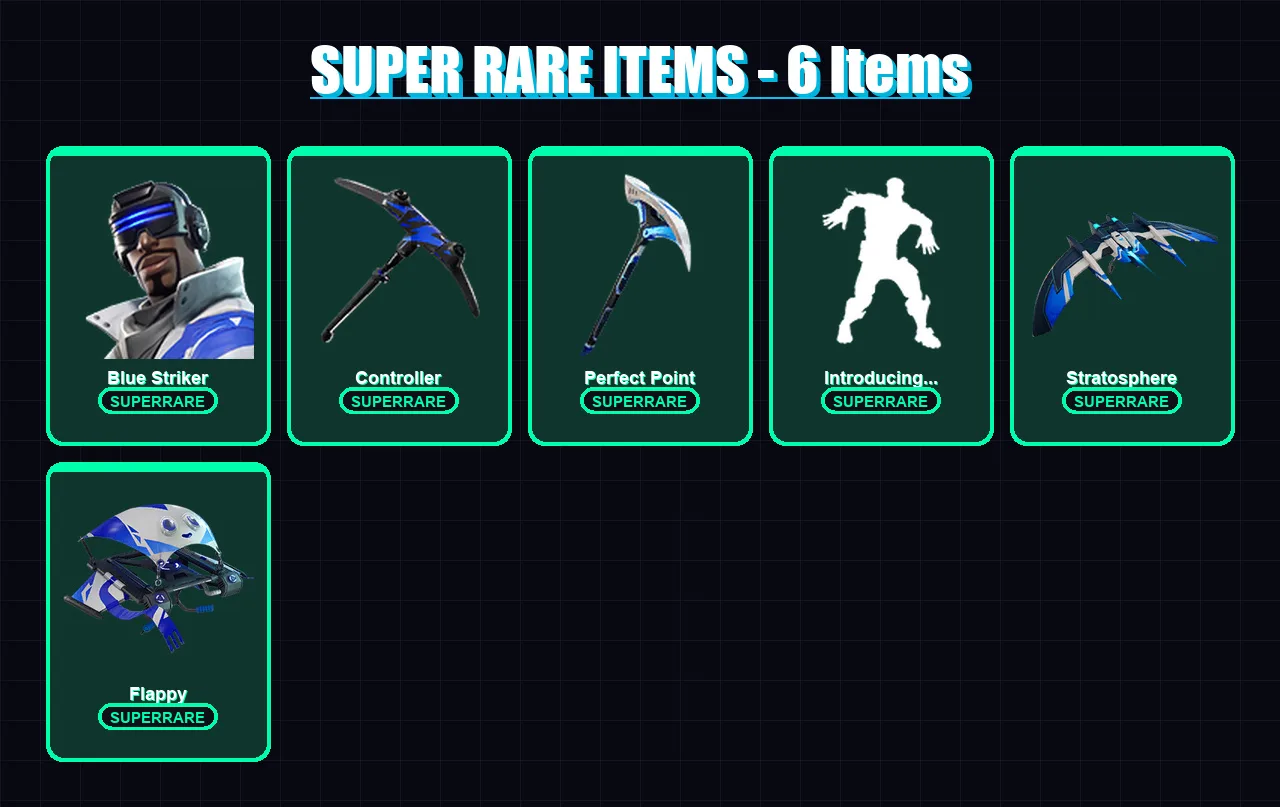 [PC] | Blue Striker | Drift | The Night Rose | Battle Gamer Mae | Skull Commander | 56 skin | 79 pickaxe | 62 emote | 57 glider | Lv755