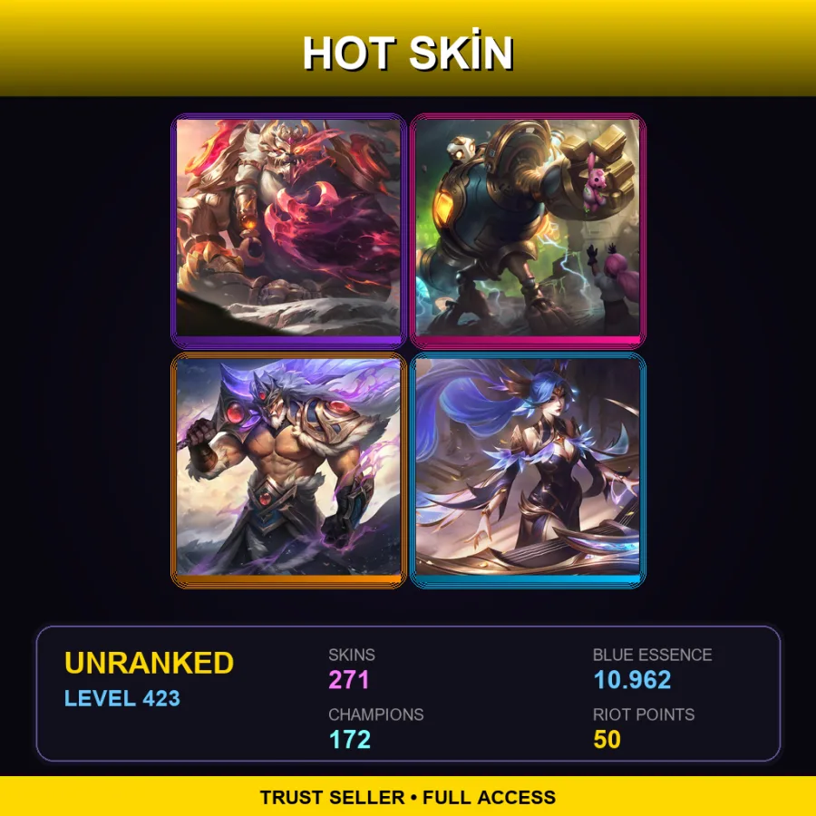 EUW | Lv423 | Unranked | 271 Skin | 172 Champ
