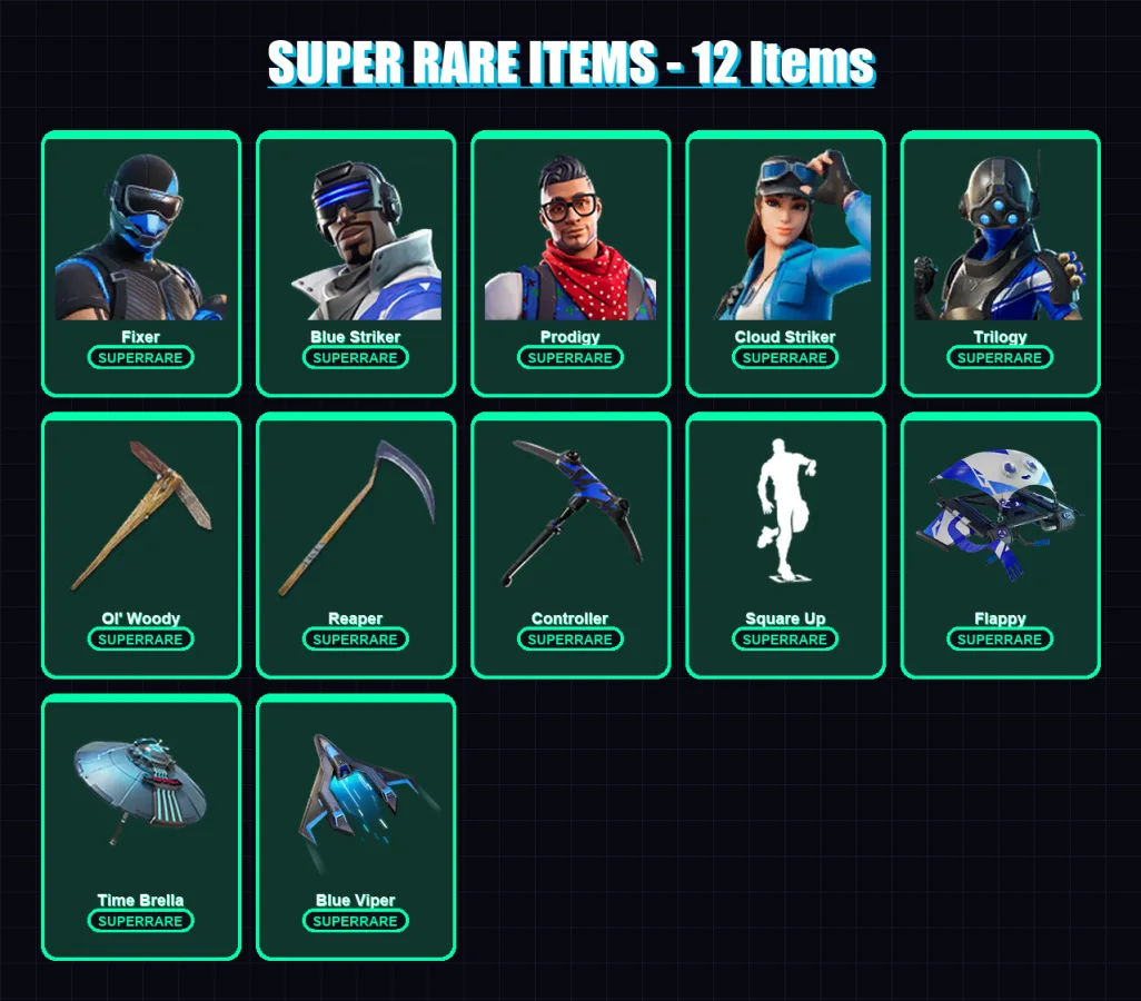 [PC/XBOX/PSN] | Fixer | Blue Striker | Prodigy | Cloud Striker | Trilogy | 109 skin | 137 pickaxe | 113 emote | 121 glider | Lv1789