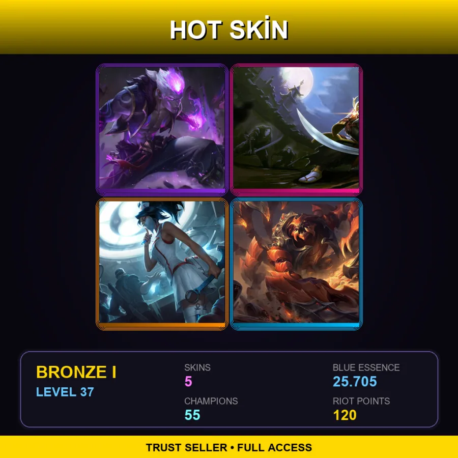 RU | Eternal Dragon Brand | Samurai Yi | Nurse Akali | Sandscourge Skarner | 5 Skin | 55 Champ | Bronze I | Lv37