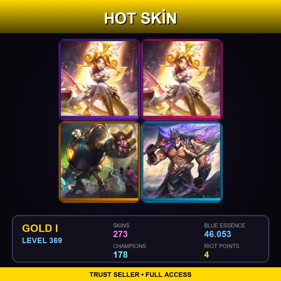 EUW | Lv369 | Gold I | 273 Skin | 178 Champ