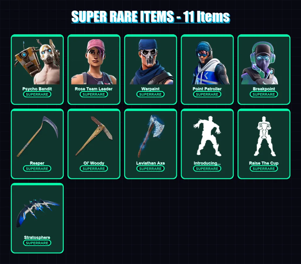 [PC/XBOX/PSN] | Psycho Bandit | Rose Team Leader | Warpaint | Point Patroller | Breakpoint | 105 skin | 102 pickaxe | 118 emote | 78 glider | Lv1341