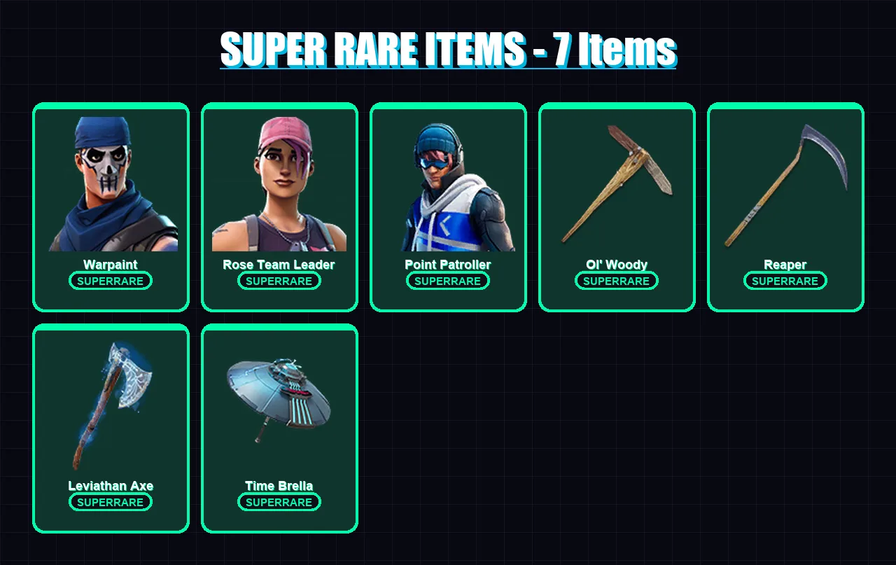 [PC/XBOX/PSN] | Warpaint | Rose Team Leader | Point Patroller | Mizuki | Menace | 160 skin | 186 pickaxe | 133 emote | 147 glider | Lv2643 — Fortnite account