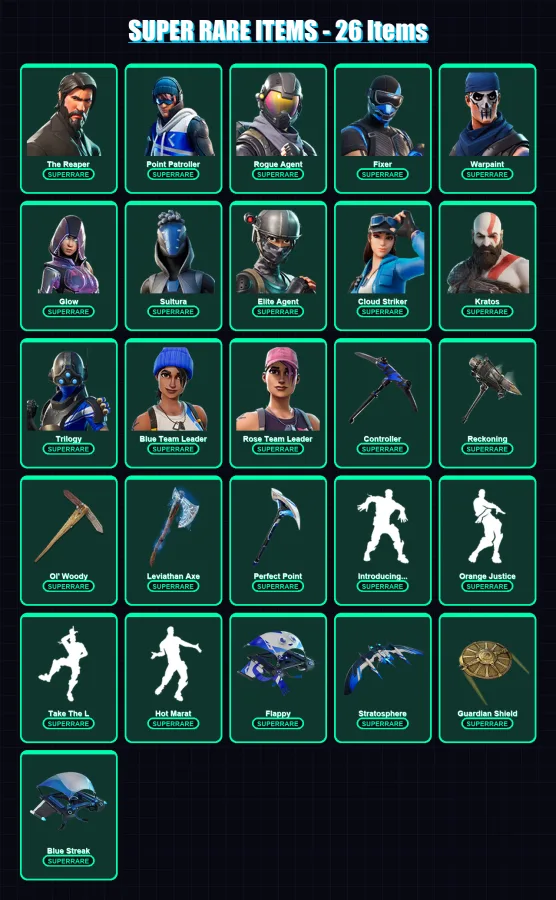 [PS4/PS5/PC] | The Reaper | Point Patroller | Rogue Agent | Fixer | Warpaint | 207 skin | 210 pickaxe | 153 emote | 170 glider | Lv1866