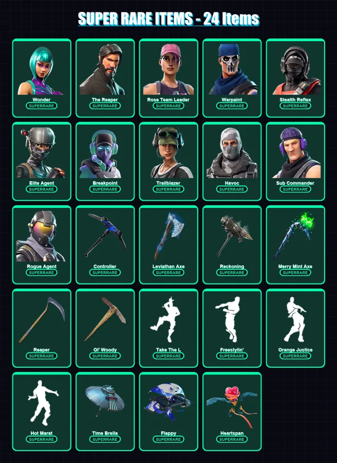 [PC/PSN] | Wonder | The Reaper | Rose Team Leader | Warpaint | Stealth Reflex | 245 skin | 216 pickaxe | 148 emote | 185 glider | Lv3129