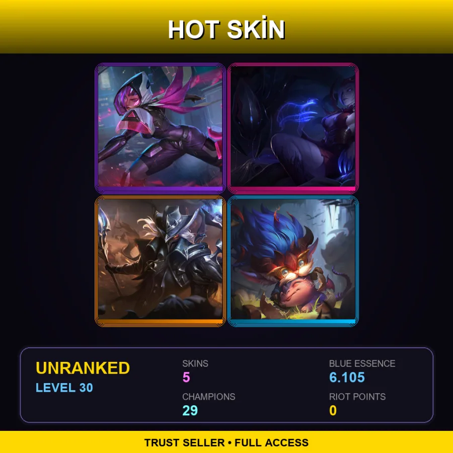 EUW | Lv30 | Unranked | 5 Skin | 29 Champ