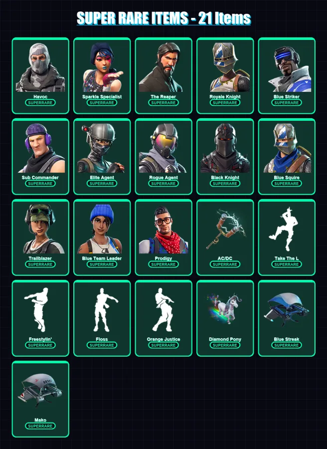 [PC/XBOX/PSN] | Havoc | Sparkle Specialist | The Reaper | Royale Knight | Blue Striker | 41 skin | 33 pickaxe | 36 emote | 35 glider | Lv501