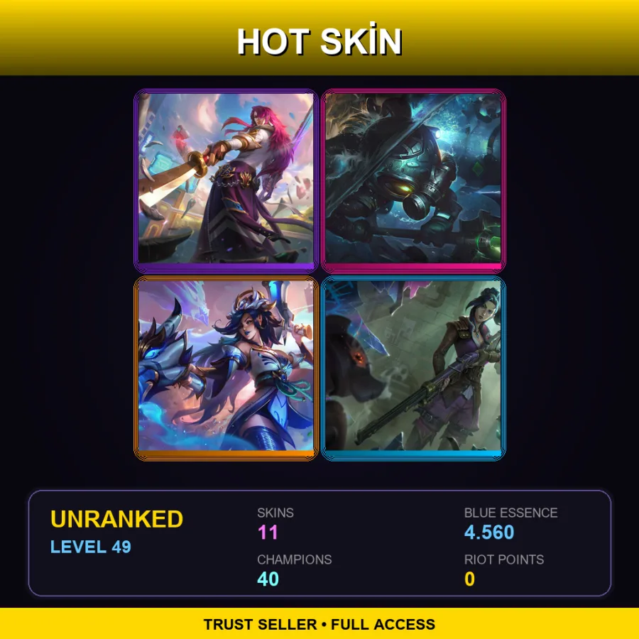 LAS | Lv49 | Unranked | 11 Skin | 40 Champ — LoL account