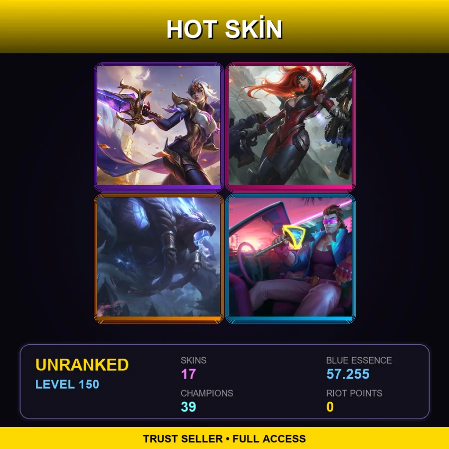 LAN | Lv150 | Unranked | 17 Skin | 39 Champ — LoL account