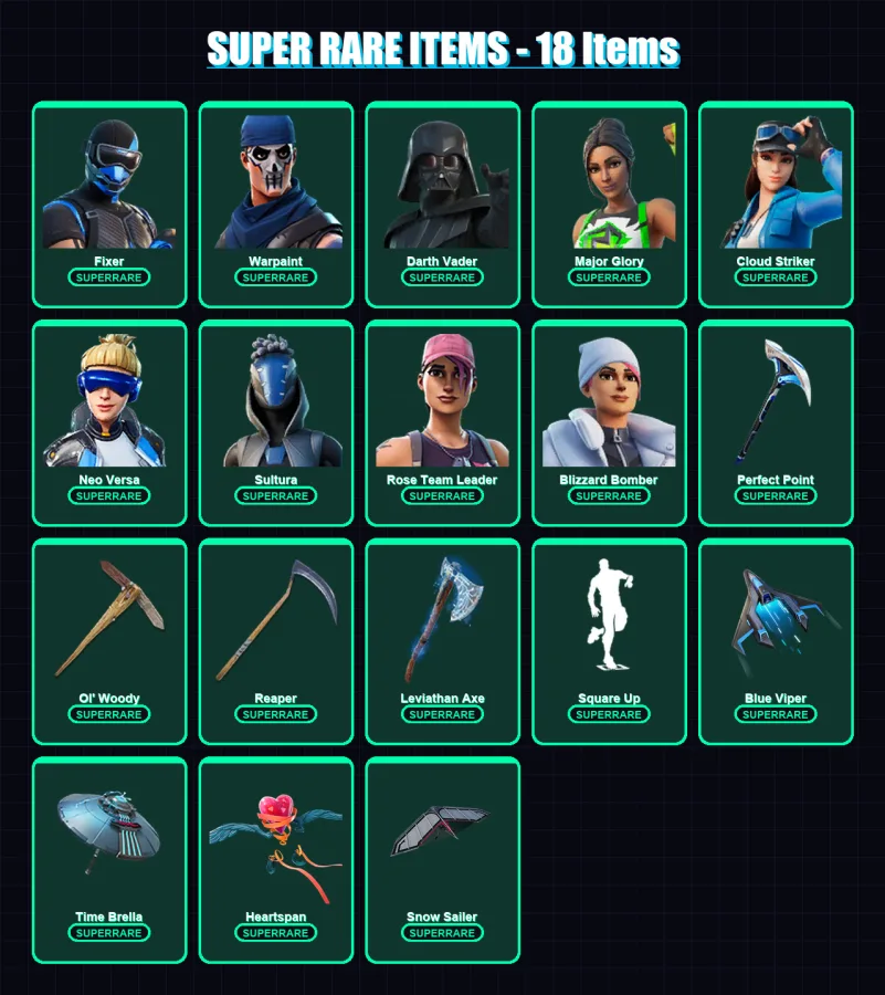 [PC] | Fixer | Warpaint | Darth Vader | Major Glory | Cloud Striker | 309 skin | 311 pickaxe | 257 emote | 222 glider | Lv3197