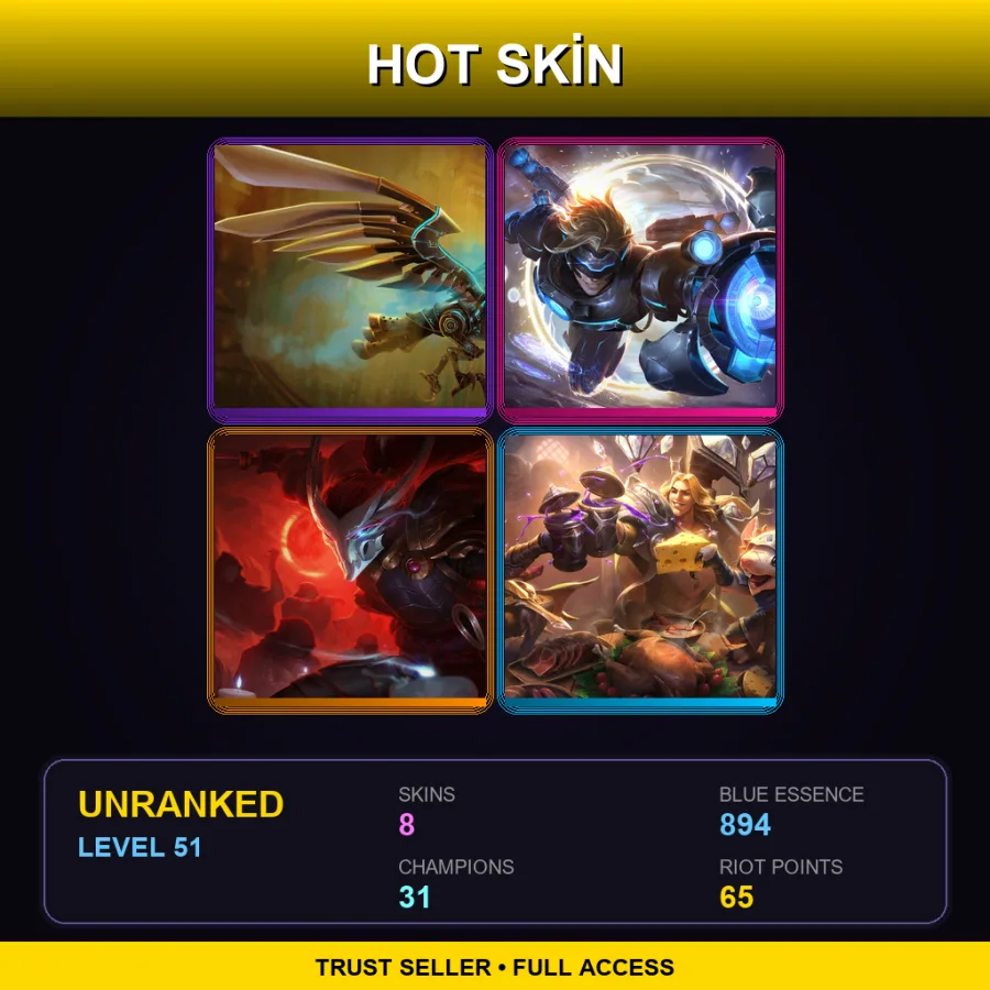 EUW | Lv51 | Unranked | 8 Skin | 31 Champ — LoL account