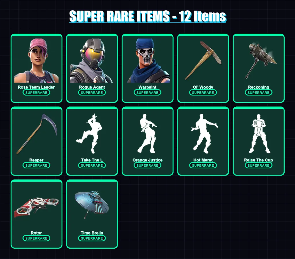 [PC] | Rose Team Leader | Rogue Agent | Warpaint | Dire | Luxe | 229 skin | 237 pickaxe | 232 emote | 181 glider | Lv2390