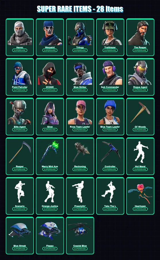 [PC/XBOX] | Havoc | Warpaint | Trilogy | Trailblazer | The Reaper | 202 skin | 179 pickaxe | 121 emote | 149 glider | Lv1769