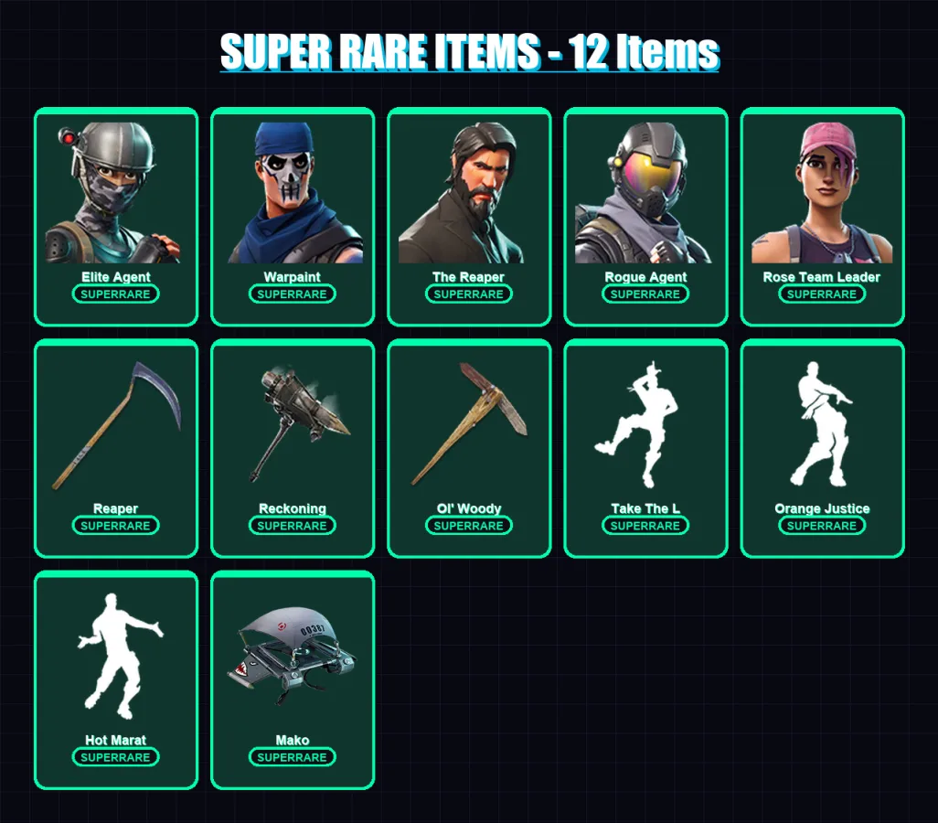 [PS4/PS5/XBOX/PC] | Elite Agent | Warpaint | The Reaper | Rogue Agent | Rose Team Leader | 70 skin | 75 pickaxe | 64 emote | 69 glider | Lv815