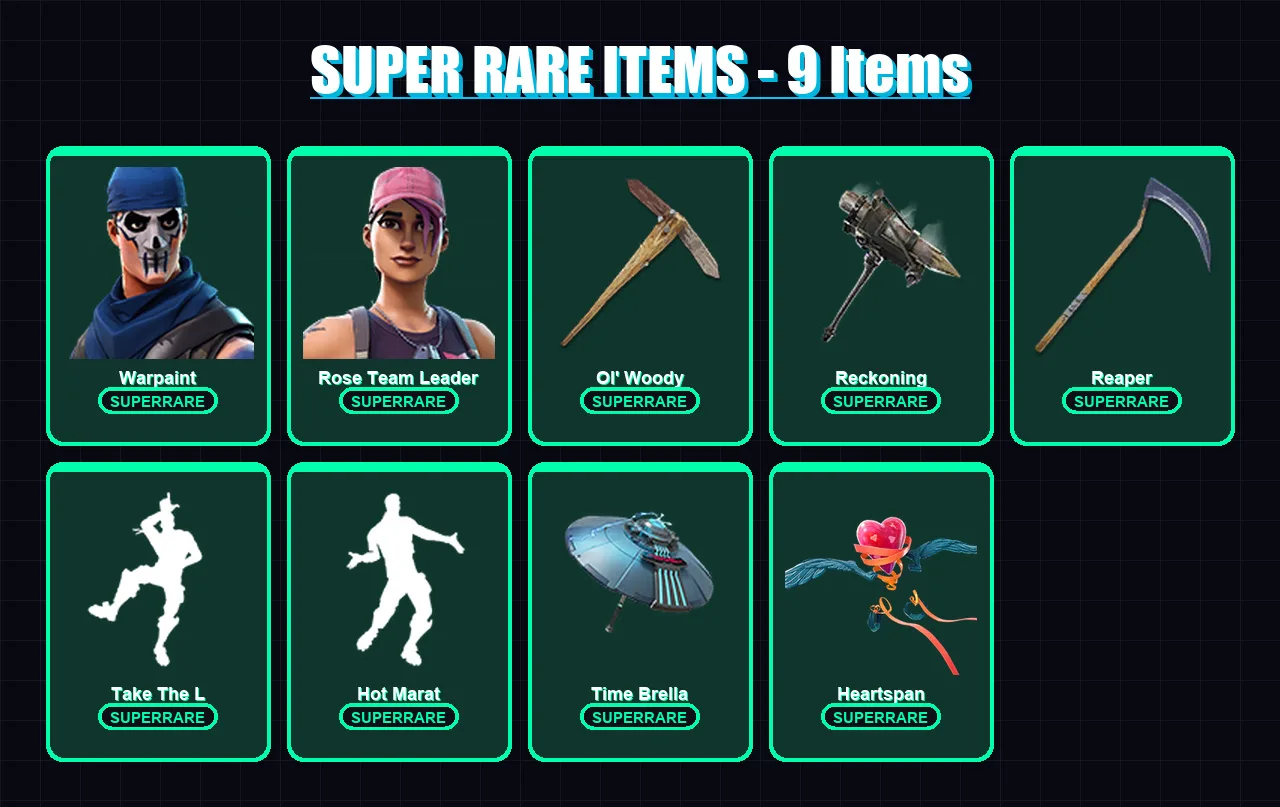[PC/XBOX/PSN] | Warpaint | Rose Team Leader | Rox | Raz | Drift | 132 skin | 147 pickaxe | 113 emote | 117 glider | Lv1889
