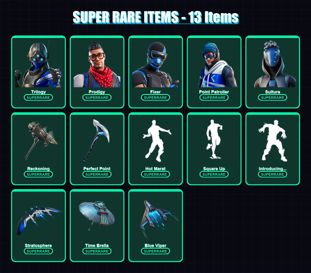 [PS4/PS5/XBOX/PC] | Trilogy | Prodigy | Fixer | Point Patroller | Sultura | 66 skin | 94 pickaxe | 116 emote | 104 glider | Lv1791