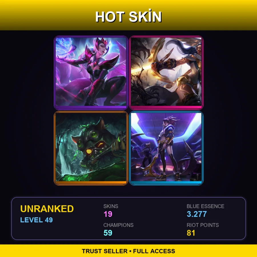 NA | Challenger Ahri | Arclight Vayne | Omega Squad Teemo | K/DA Akali | 19 Skin | 59 Champ | Lv49