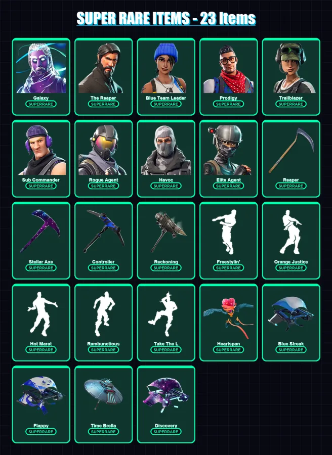 [PS4/PS5/XBOX/PC] | Galaxy | The Reaper | Blue Team Leader | Prodigy | Trailblazer | 123 skin | 119 pickaxe | 150 emote | 131 glider | Lv2074
