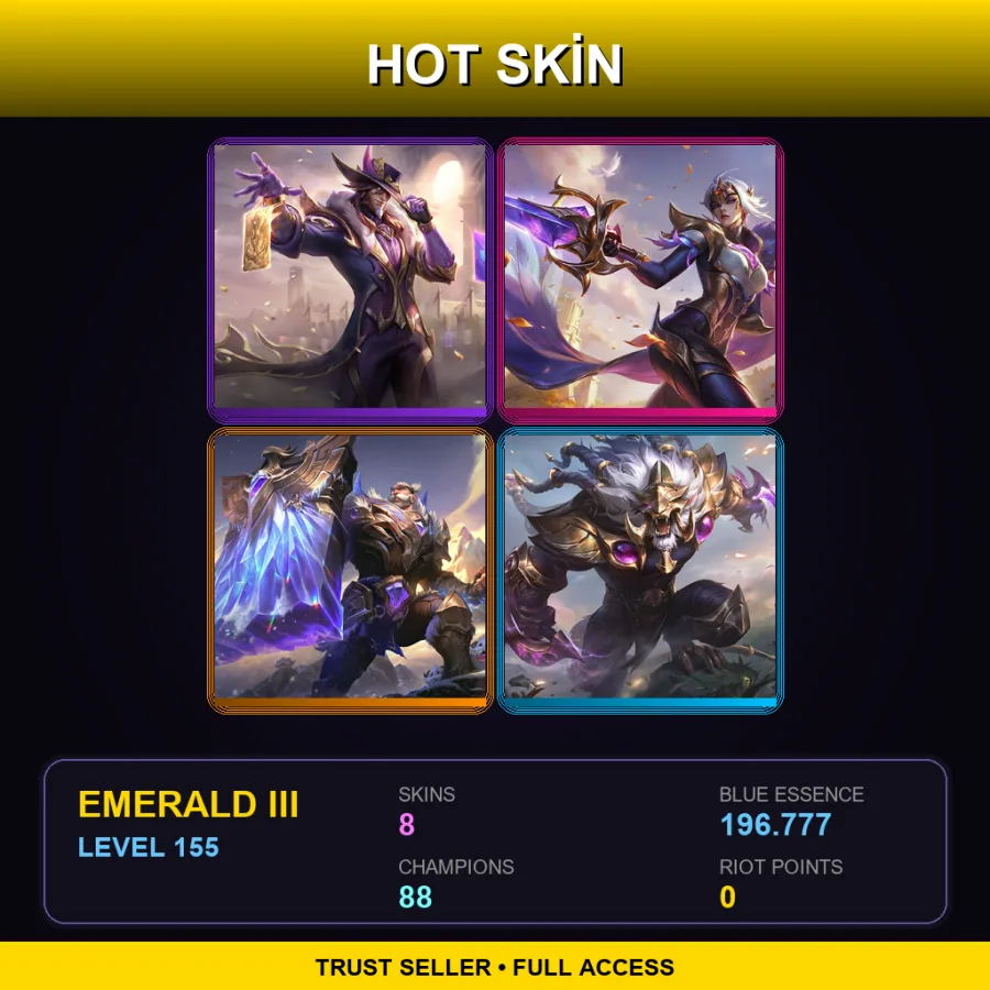 SG | Victorious Twisted Fate | Victorious Fiora | Victorious Braum | Victorious Rengar | 8 Skin | 88 Champ | Emerald III | Lv155