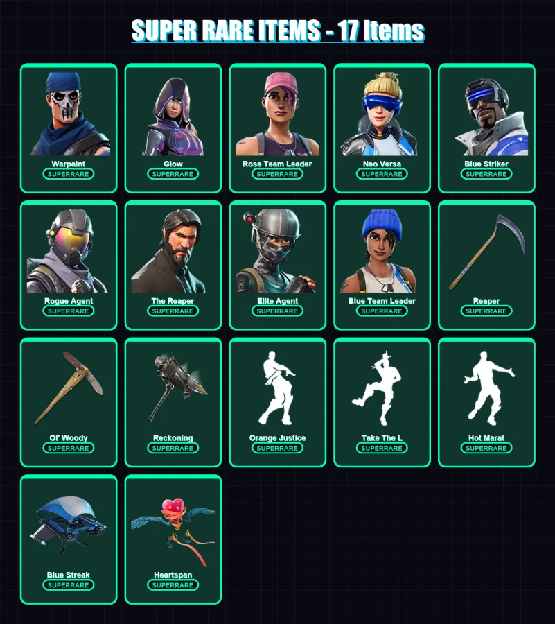 [PC/XBOX/PSN] | Warpaint | Glow | Rose Team Leader | Neo Versa | Blue Striker | 118 skin | 122 pickaxe | 111 emote | 115 glider | Lv1696
