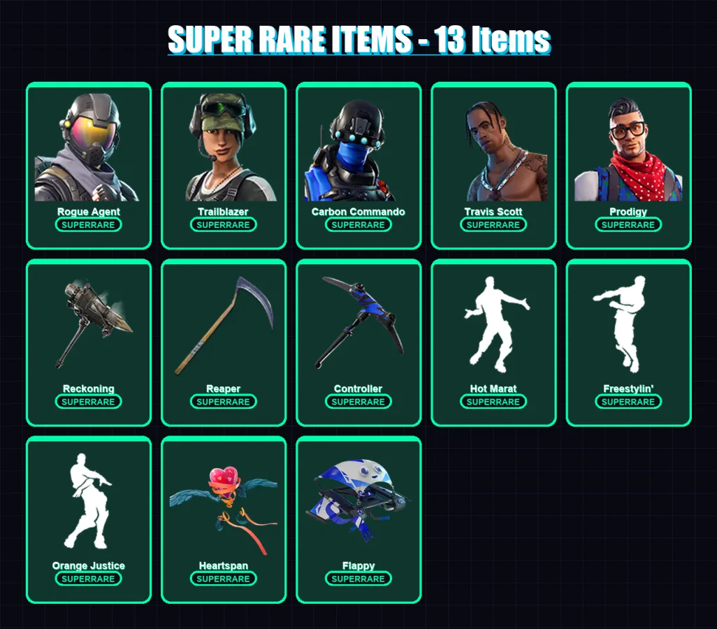 [PC/XBOX/PSN] | Rogue Agent | Trailblazer | Carbon Commando | Travis Scott | Prodigy | 120 skin | 101 pickaxe | 107 emote | 100 glider | Lv1681